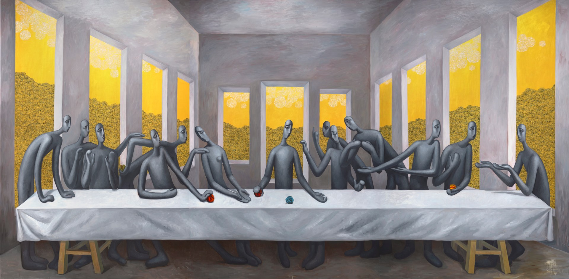 《起初的抉择》，2025年，布面油画，615 × 300 cm。