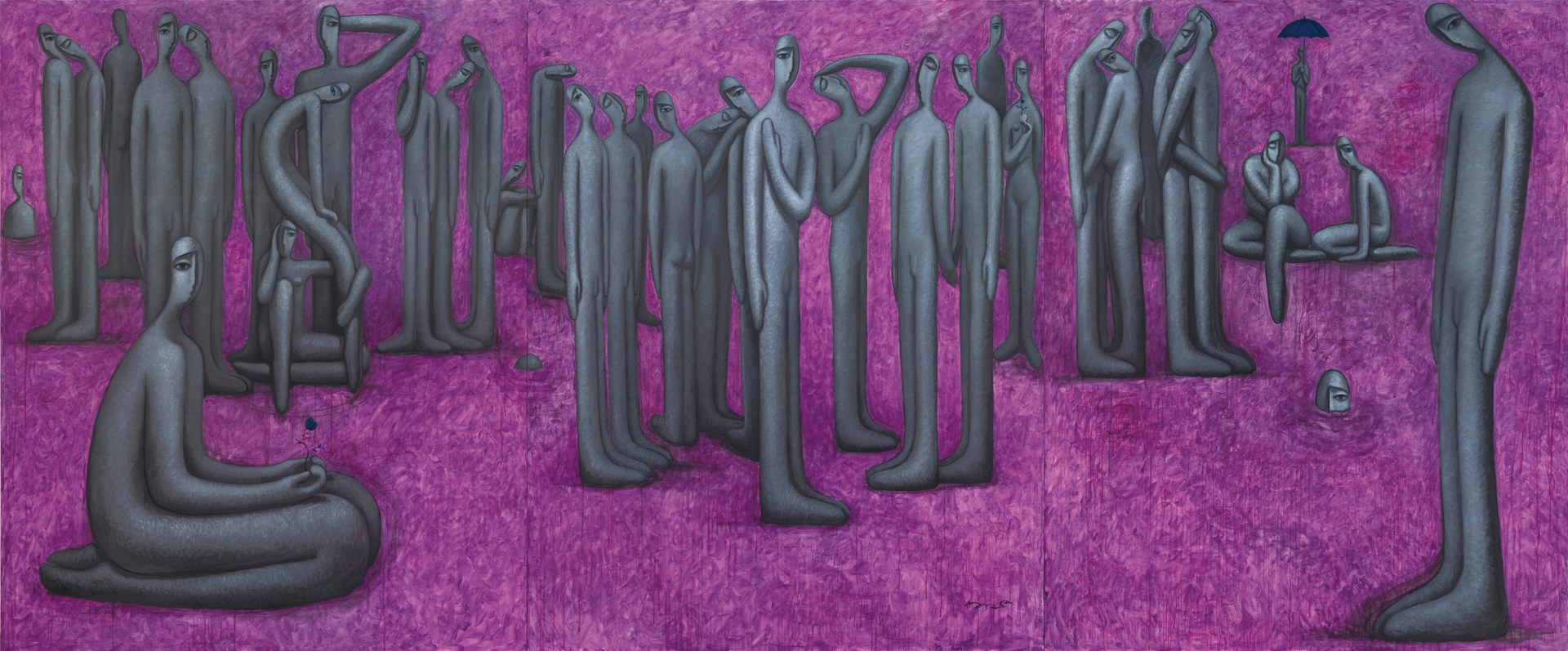 《淡紫色的梦》，2022年，布面油画，600 × 250 cm。