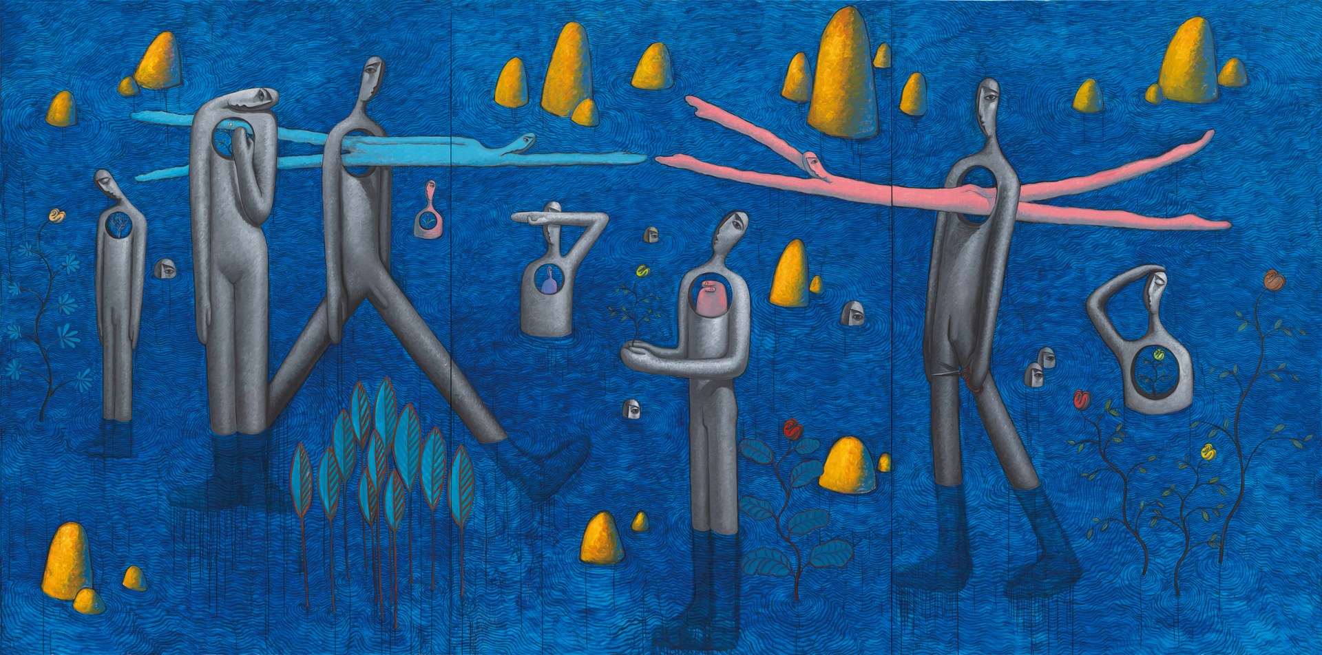 《如果我剪开你的心》，2023年，布面油画，300 × 600 cm。