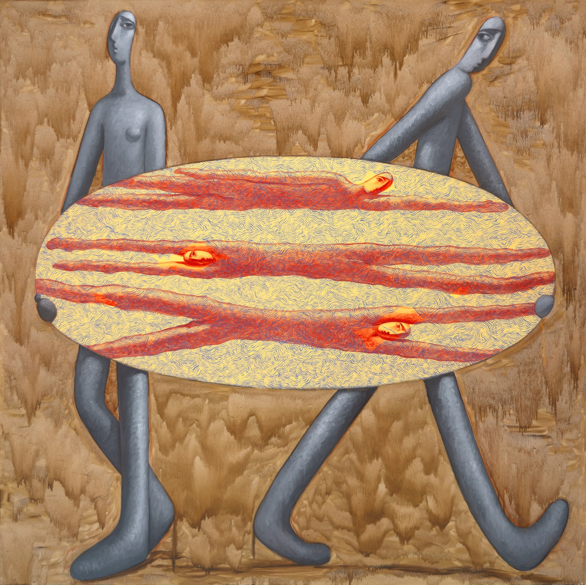 《同行》，2025年，布面油画，200 × 200 cm。