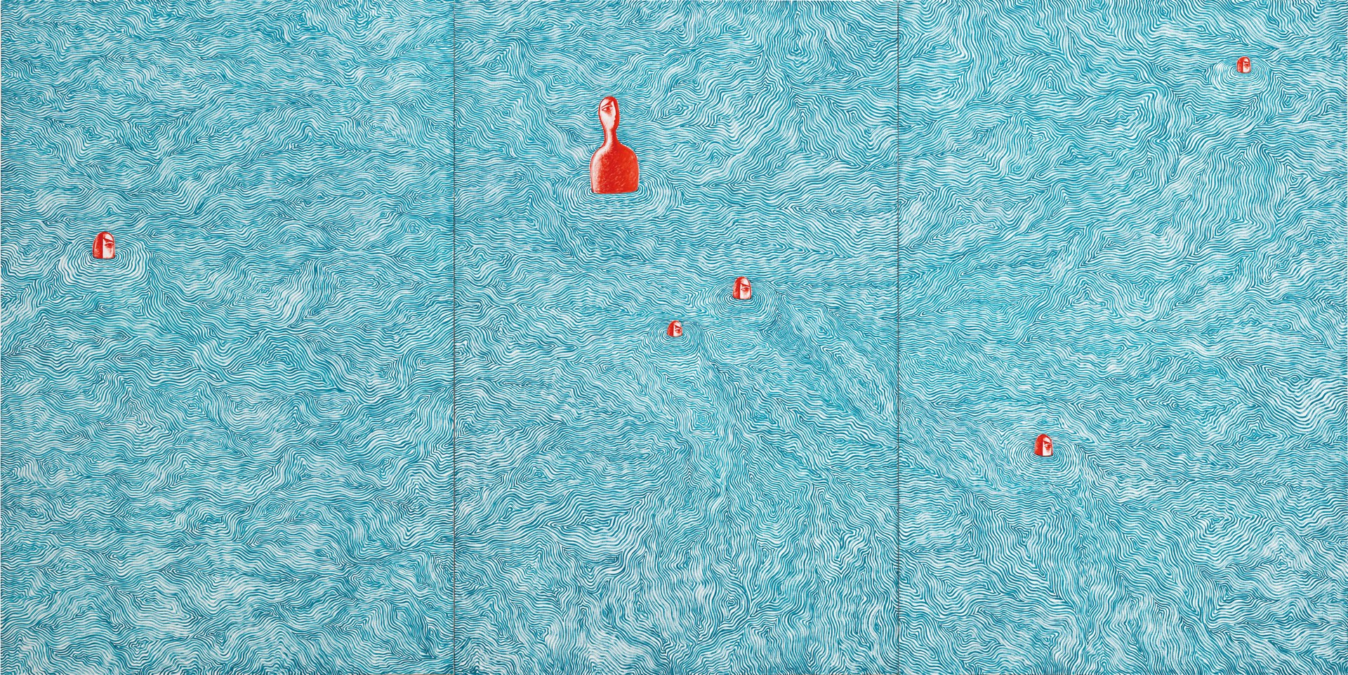 《蓝色波动》，2023年，布面油画，300 × 600 cm。