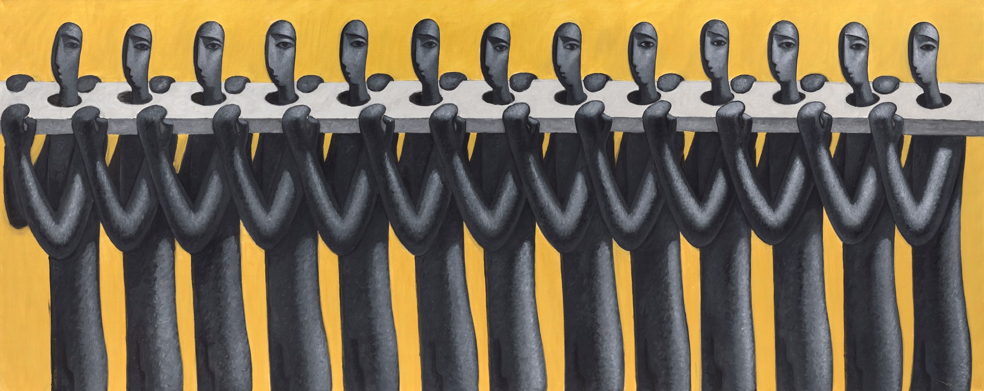 方旭绘画《枷锁》，2023年，布面油画、丙烯，300 × 120 cm（118.1 × 47.2 inch）。