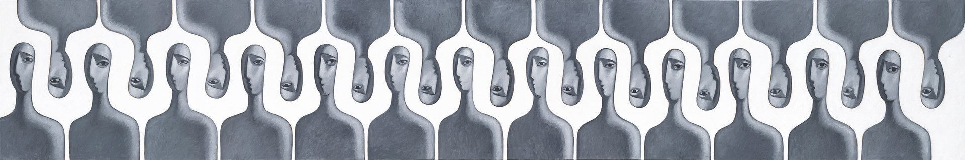 方旭绘画《彼此的回声》，2024年，布面油画，360 × 50 cm（141.7 × 19.7 inch）。