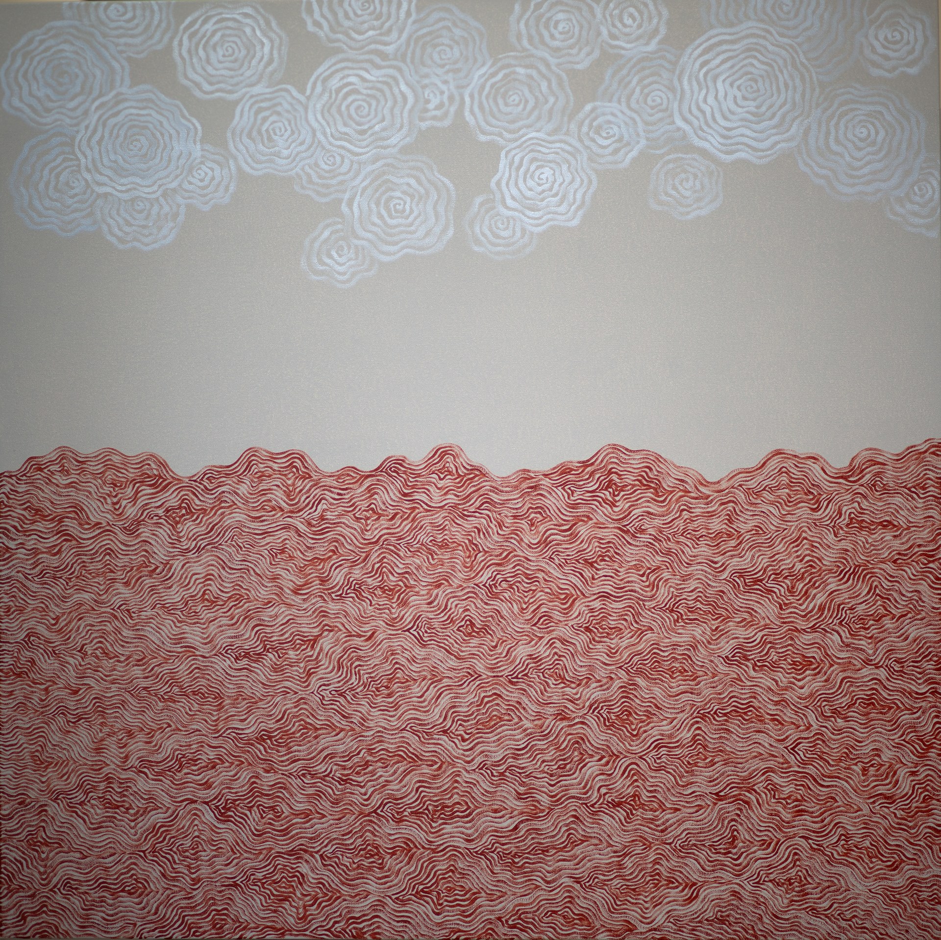 方旭作品《无岸 No.6》（2024），布面油画，尺寸为120 x 120 cm。