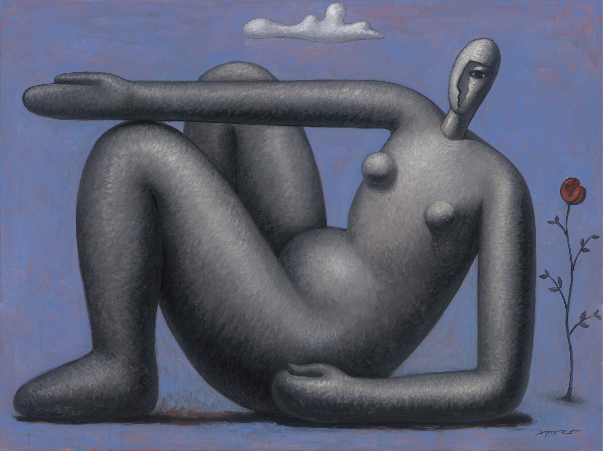 《你的小苗开花了》，2022年，布面油画，200 × 150 cm。